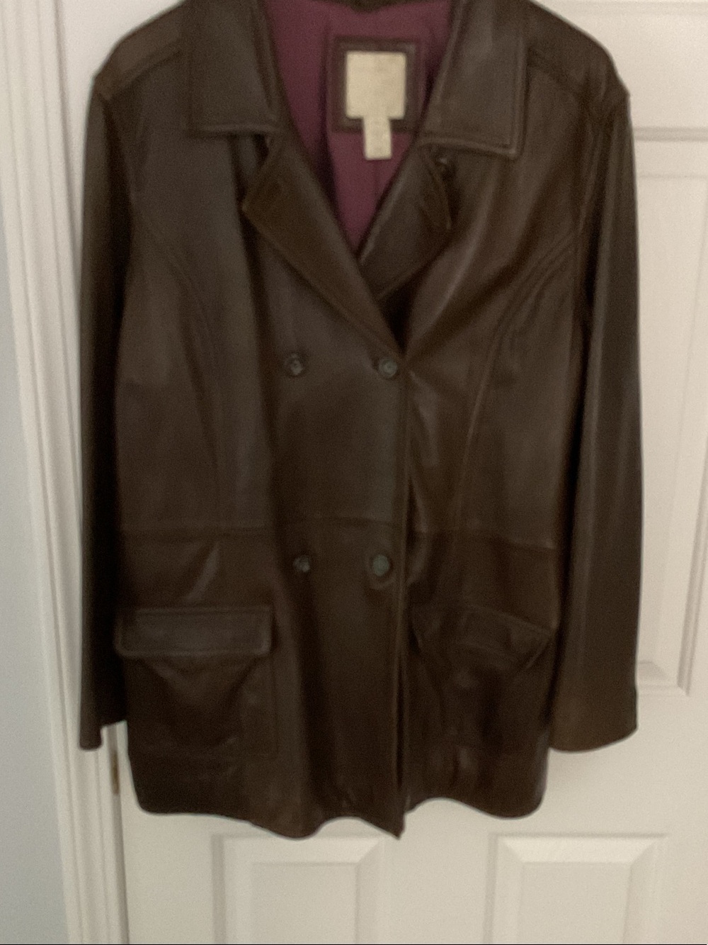 J. Jill Brown Leather Double-Breasted Jacket